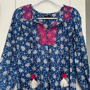 J. Crew Blue and Pink Floral Blouse